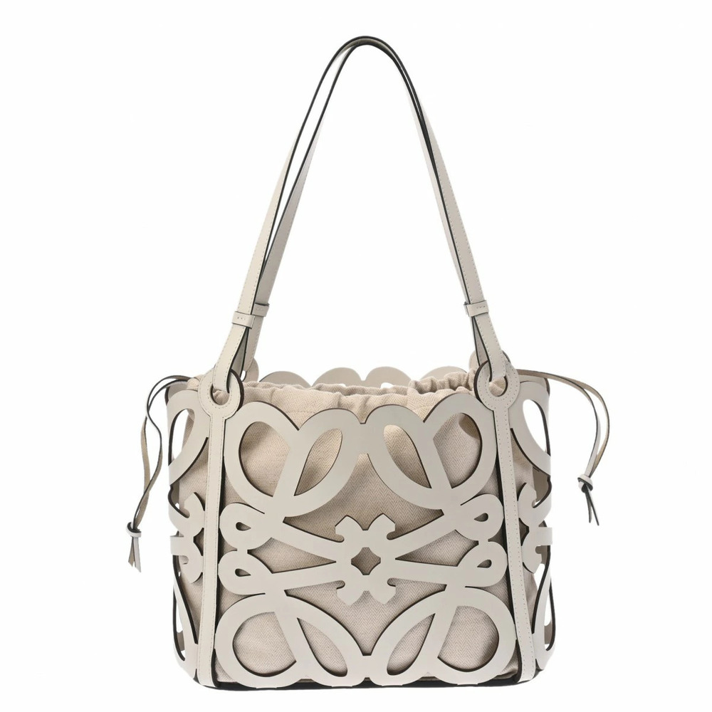 LOEWE Anagram Cutout Tote Bag White Leather